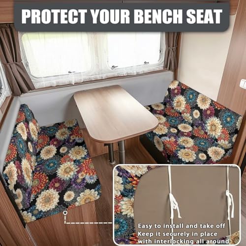 RV Dinette Cushions Covers, Bohemia Flower RV Sofa Seat Slipcovers with 1 Backrest Cover & 1 Bench Cover Sofa Slipcovers Accessories for Travel Trailer Couch - color: Bohemia Flower