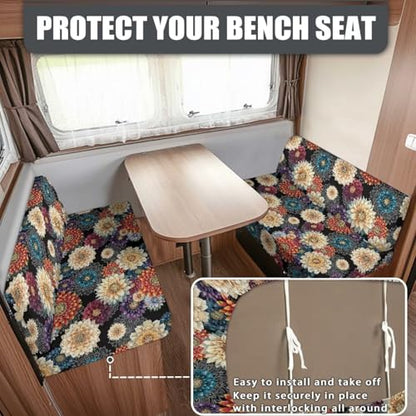 RV Dinette Cushions Covers, Bohemia Flower RV Sofa Seat Slipcovers with 1 Backrest Cover & 1 Bench Cover Sofa Slipcovers Accessories for Travel Trailer Couch - color: Bohemia Flower