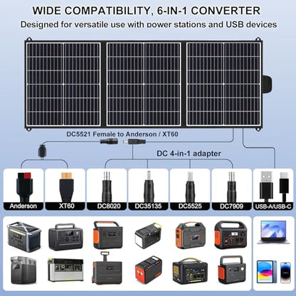 100W Portable Solar Panel,Lightweight Foldable Solar Charger,23.5% Efficiency Mono,Compatible for Jackery/Ecoflow/Bluetti,with DC20V&USB A,USB C,IP65 Waterproof for Camping RV off-grid emergency power