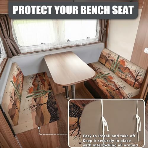 Desert Cactus RV Dinette Cushion Covers Soft Replacement Camper Cushion Slipcovers Sunset RV Sofa Furniture Protective Covers Include 1 Bench Cover and 1 Backrest Cover - color: Cactus Sunset