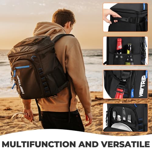 Heytrip Backpack Cooler 36/54 Cans, Insulated Portable Large Leakproof Waterproof Cooler Bag, 20 Hours Cold Retention for Lunch Camping Travel Beach Picnic - color: Black - 36 Cans with 2 Pouches