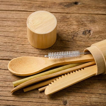 Eco-Friendly Travel Utensils Set: Lightweight Bamboo Forks, Spoons, Knives, Chopsticks, Straw in Wooden Case, Reusable Utensils for Lunch Box, Kids Camping Cutlery, Sustainable Portable Flatware - size: 6-piece