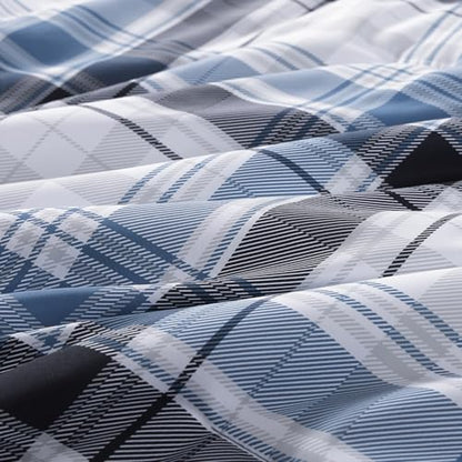 MaiRêve Twin XL Size Plaid Comforter Set Lake Blue, Classic 5 Pieces Farmhouse Bedding Set, All Season Lightweight Bed in A Bag with Sheets, Pillowcase & Sham - color: Lake Blue, size: Twin XL