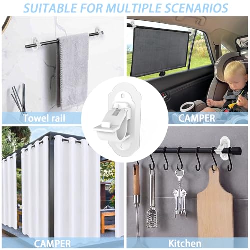 No Drill Curtain Rod Brackets， No Drill Needed Curtain Rod Holders, Adhesive Curtain Rod Holder，Multipurpose Nail Free Stick on Curtain Rod Hooks Self Adhesive Rod Holder Hooks（White 4Pcs） - color: White-4pcs