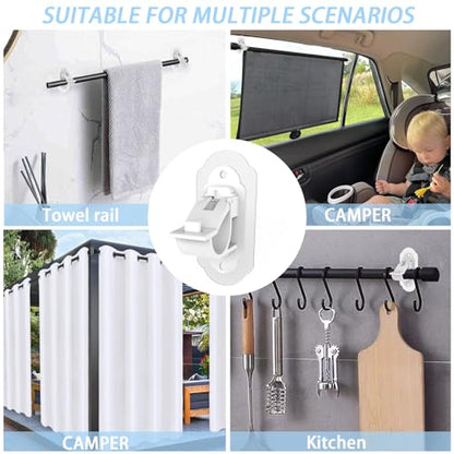 No Drill Curtain Rod Brackets， No Drill Needed Curtain Rod Holders, Adhesive Curtain Rod Holder，Multipurpose Nail Free Stick on Curtain Rod Hooks Self Adhesive Rod Holder Hooks（White 4Pcs） - color: White-4pcs