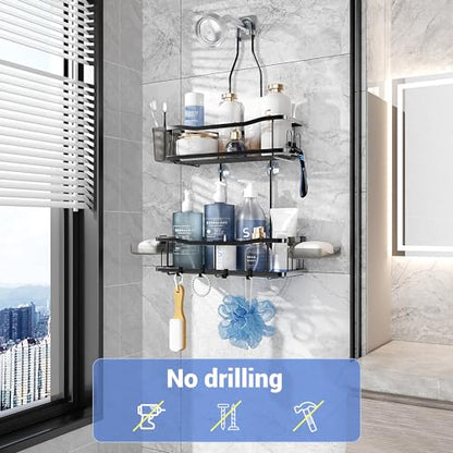 Aitatty Hanging Shower Caddy Bathroom Organizer: Rustproof Shower Shelf Racks Over Shower Head - No Drilling Inside Bath Shower Rack Shelves Over Showerhead for Shampoo with Soap Holder Black - color: Black