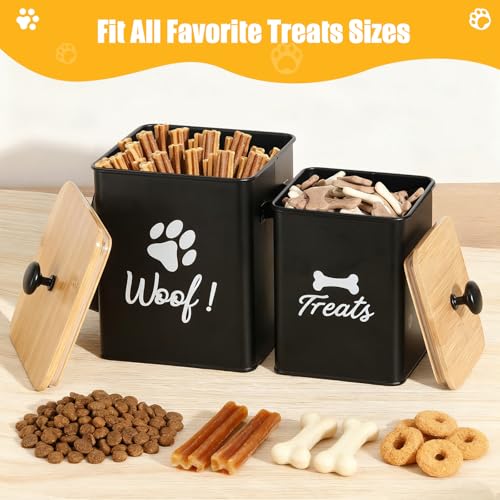 Dog Treat Containers Set of 2, Dog Food Storage Containers with Airtight Lids, Metal dog treat jars for Kitchen Countertop, Pet Food Canister Keep Snack Fresh, 5.9"×5.9"×7.1", Black - size: 5.9*7.1&4.9*6.1