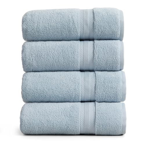 Springtree Home White Bath Towels Set of 4 | Ultra Quick Dry Bath Towels | 100% Combed Cotton | Absorbent Quick-Dry Towels for Bathroom | Oeko-TEX® Standard 100 Cotton | Queenstown Collection - Blue - color: Blue Fog, size: Bath Towel (4 Pack)