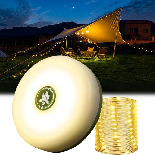 Camping String Lights - Glow Mate 4 in 1 Camp Light | 32.8Ft Portable Waterproof Outdoor Retractable Rope Lights with 2000mAh Battery, 12H Runtime & 8 Modes