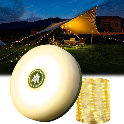 Camping String Lights - Glow Mate 4 in 1 Camp Light | 32.8Ft Portable Waterproof Outdoor Retractable Rope Lights with 2000mAh Battery, 12H Runtime & 8 Modes