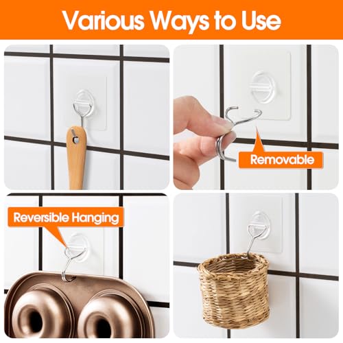Adhesive Wall Hooks for Hanging Heavy Duty 33lb(Max), Waterproof and Rustproof Transparent Self Adhesive Hooks for Bathroom Kitchen Outdoor and Home Improvement -24 Pack - size: 01-Clear-24Pack