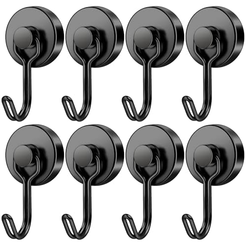 FINDMAG 60LBS Magnetic Hooks, Heavy Duty Neodymium Hooks for Hanging, Strong Magnetic Hooks for Refrigerator, Kitchen, Office, Garage, Locker, Cruise Door Decorations, Home Storage - 8 Pack - color: Black, size: 8Pack 60Lbs+
