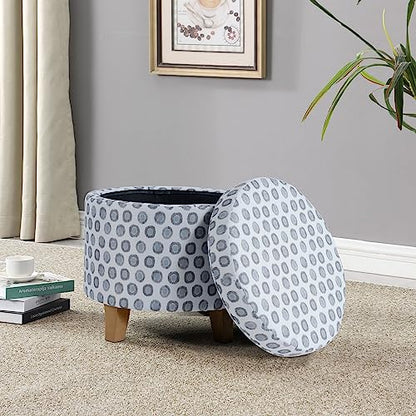 HomePop 19" Round Storage Ottoman - Green Medallion Ikat Print - color: Small Green Medallion Ikat Print