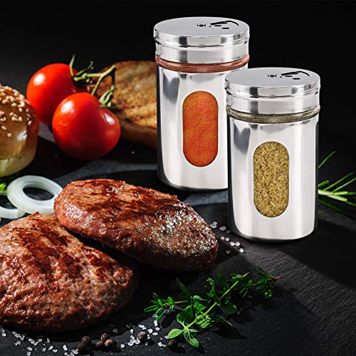 Accmor 2pcs Salt and Pepper Shakers,Stainless Steel Shaker for Salt Powder Sugar Cinnamon Pepper, Spice Dispenser with Adjustable Pour Holes,Silver - color: Silver