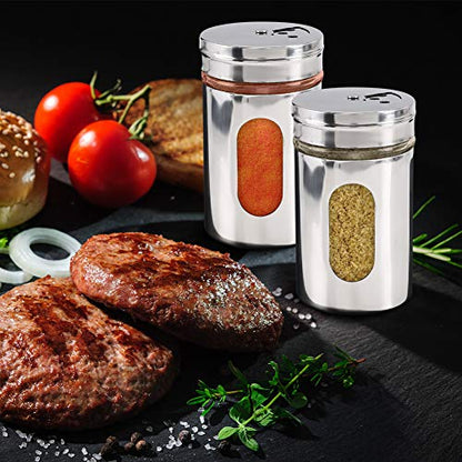 Accmor 2pcs Salt and Pepper Shakers,Stainless Steel Shaker for Salt Powder Sugar Cinnamon Pepper, Spice Dispenser with Adjustable Pour Holes,Silver - color: Silver