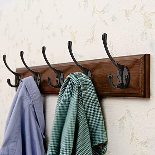 Heavy-Duty Metal Coat Hooks for Wall, 10-Pack Black Wall Mounted Hooks with 20 Screws, Double Robe Hooks for Coat, Hat, Robe, Towel, Entryway, Bathroom, Kitchen - color: 10PCS Black Long Hooks