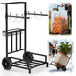 2-in-1 Leaf Bag Holder Cart & Hand Truck Dolly, Heavy Duty Garden Trash Bag Stand with 7" All-Terrain Wheels, 200lbs Capacity, Anti-Loss Clips & Utility Basket for Yard Work, Moving, Camping