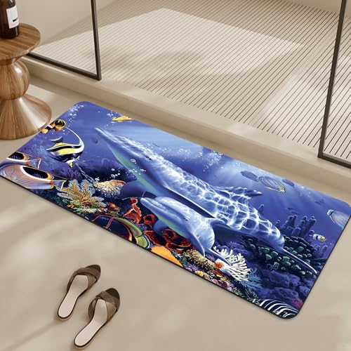 Bathroom Rugs Non Slip Quick Dry Bath mat Rubber Bathroom mat, Super Absorbent Bath mat, Washable Bathroom mat Bath Rugs, Shower Mat Bath Mats for Bath Floor, 16.9x35.4in, Underwater World - color: Underwater World, size: 16.9x35.4in