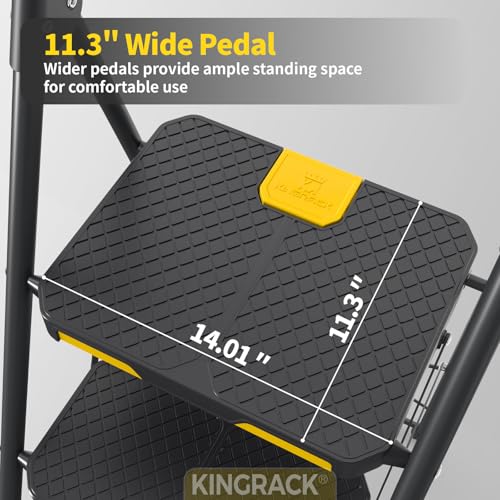KINGRACK 4 Step Ladder, Sturdy Steel Step Stool with Safe-Lock Design, Handrail, Anti-Slip Wide Pedals, Pass 800lbs Load Testing, Folding Portable Ladder for Multi-Purpose, Home, Kitchen, Black - size: 4 Step Ladder
