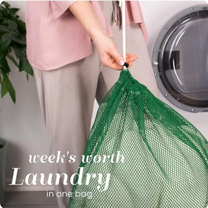 Handy Laundry Mesh XL Laundry Bags - Durable, Machine Washable with Secure Drawstring Closure - Perfect for College Dorms, Laundromats, Apartments (Green, Large 24" x 36") - color: Green