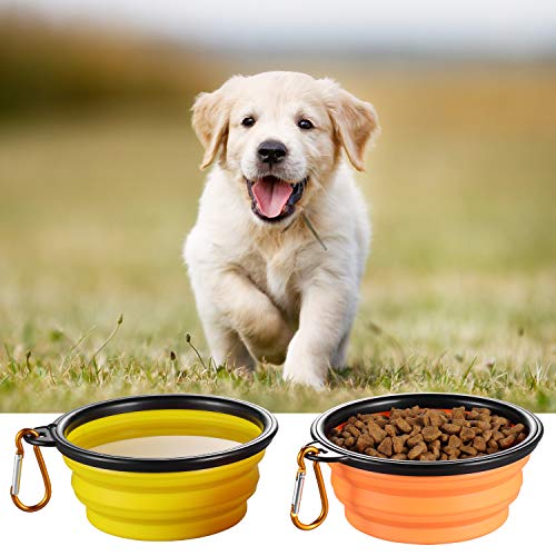 ME.FAN Collapsible Dog Bowl for Travel (12oz), 6 Pack Portable Pet Bowl with Carabiners, Foldable, Expandable