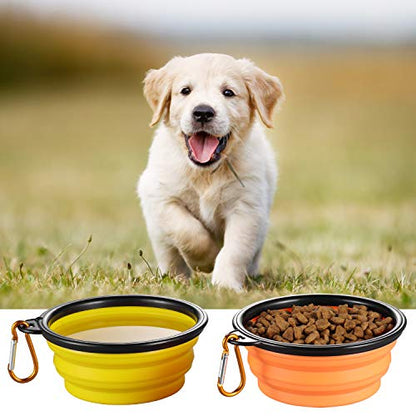 ME.FAN Collapsible Dog Bowl for Travel (12oz), 6 Pack Portable Pet Bowl with Carabiners, Foldable, Expandable