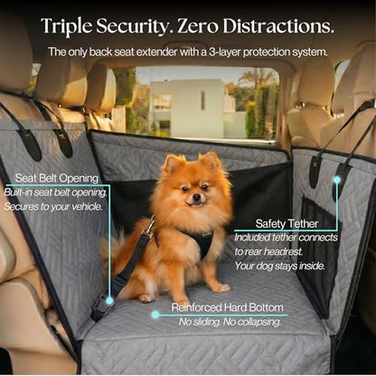 Dog Car Seat Cover with Hard Bottom – Back Seat Extender for Dogs Up to 35 lbs, Waterproof Non-Slip Hammock, Rigid Reinforced Base with Triple Security System, Storage Pockets, fits Cars SUVs Trucks - color: Gray
