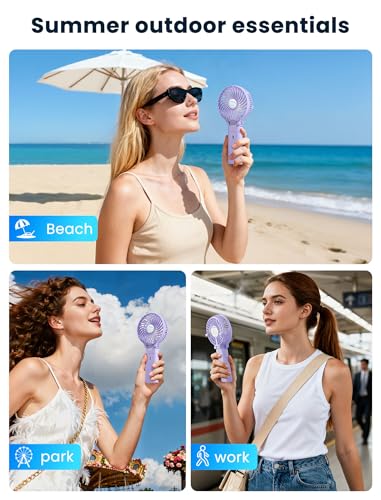 HandFan 5200mAh Handheld Fan Rechargeable, 20H Runtime Hand Fan, 3 Speeds Strong Airflow, Personal 180° Foldable Portable Fans for Travel/Summer/Concerts/Lash/Commute, Gifts for Women (Purple) - color: Clear‑Blade Purple