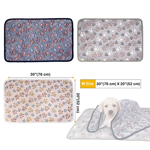 Dono 1 Pack 3 Dog Blankets, Soft Fluffy Fleece Pet Blanket Warm Sleep Mat Paw Print Design Puppy Kitten Throw Blankets Doggy Blanket for Dogs - color: Nude/Gray/Blue, size: Medium(30*20")
