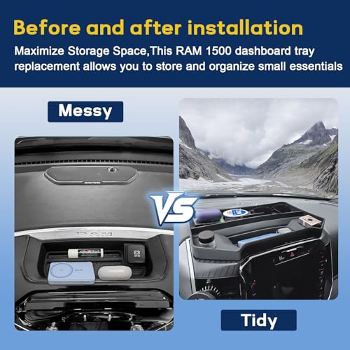 EDBETOS 12" Dashboard Storage Tray for 2019-2025 2026 Dodge RAM 1500 Accessories, 12 Inch Screen Dashboard Organizer Center Console Dash Storage Box Silicone Interior Storage Insert Replacement