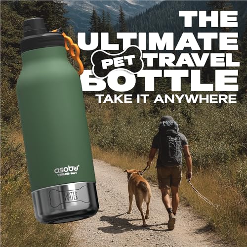 asobu Dog Barky Bottle – Insulated Stainless Steel Water Bottle with 2 Removable Dog Bowls for Food, Treats & Water – Pet-Friendly Travel Bottle for Hiking, Road Trips & Outdoor Adventures - color: Basil Green