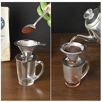 Pour Over Coffee Dripper, Reusable Paperless Coffee Filter,Professional Stainless Steel Drip Cone Brew Coffee Strainer,Upgraded Double Micro Mesh Filter with Cup Stand,1-4 Cup - size: 1-4 Cup