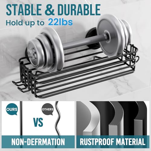 TAILI Shower Caddy Suction Cup 2 Pack with Hooks & Soap holder, Heavy Duty Shower Organizer for Bathroom, No Drilling Bathroom Organizer with Large Capacity, Black Metal Storage Basket - style: 2×Black