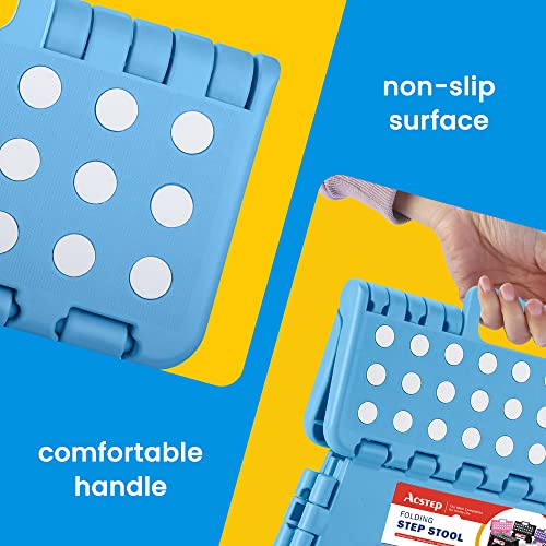 ACSTEP Folding Step Stool for Adults 11 Height Lightweight Plastic Stepping Stool Foldable Step Stool Hold up to 300lbs Non Slip Collapsible Stool Blue - color: Blue, size: 11 Inch( Pack of 1)