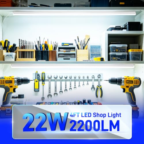 hykolity 6 Pack LED Shop Light 4FT, T5 Integrated Single Fixture, 22W, 2200LM, 6500K Super Bright White, Linkable Shop Light, Utility Shop Lights, Corded Electric with Built-in ON/Off Switch