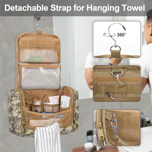 Tactical Toiletry Travel Bag for Men, Hanging Dopp Kit Hygiene Bag Shower Organizer with Hook for Toiletries and Shaving Care, Desert Yellow (Empty Bag) - color: Desert Yellow