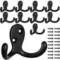 IBosins 10 Pack Heavy Duty Double Prong Coat Hooks Wall Mounted with 20 Screws Retro Double Hooks Utility Hooks for Coat, Scarf, Bag, Towel, Key, Cap, Cup, Hat - color: 10 Pcs Black