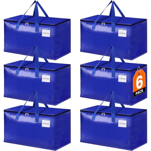 StorageRight Moving Bags-Heavy Duty Moving Boxes, Storage Totes with Zipper, Reinforced Handles and Tag Pocket-Collapsible Moving Supplies for moving, Storage and Travel 93L(Blue-6 Pack) - color: Blue, size: 6 Pack