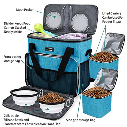 BAGLHER Dog Travel Bag, Pet Travel Bag (ALL Pet Travel Supplies), With 2 Pet Food Containers and 2 Collapsible Silicone Bowls; Essential Kits for Pet Travel Sky Blue - color: Sky Blue, size: Medium
