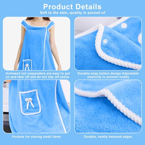 Unisex Bath Towel, Wearable After Bath Towel Set, Wearable Quick Dry Shower Gym Towel(58" x 31", Blue) - color: Blue, size: M(150X80CM)