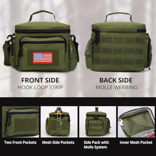 ATRIPACK Lunch Box for Men, Tactical Lunch Bag MOLLE Webbing Leakproof Insulated Large Lunch Cooler Women Adult Meal with Adjustable Shoulder Strap Durable Lunch Pail (Green) - color: Green, size: Medium