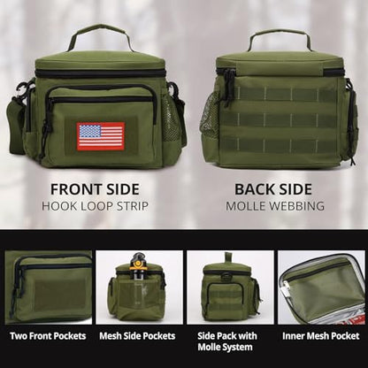 ATRIPACK Lunch Box for Men, Tactical Lunch Bag MOLLE Webbing Leakproof Insulated Large Lunch Cooler Women Adult Meal with Adjustable Shoulder Strap Durable Lunch Pail (Green) - color: Green, size: Medium