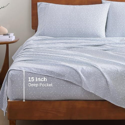 LANE LINEN 100% Organic Cotton Twin Sheets Set - 3 PC Bedding Sheets & Pillowcases - Breathable & Cooling Bed Sheets - Deep Pocket up to 15", Sheets for Twin Size Bed: Polka Dot (Blue) | Twin Sheet Set, GOTS Certified Organic Cotton Percale - Best-Value O