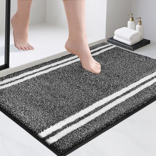 PURRUGS Bathroom Rug Non-Slip Machine Washable 24" x 36", Super Absorbent and Quick Dry Shaggy Microfiber Bath Mat, Extra Soft and Plush Bath Rug for Bathtub, Shower, and Sink, Charcoal - color: Charcoal, size: 24" X 36"