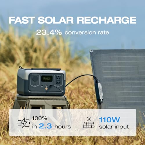 EF ECOFLOW RIVER 2 Portable Power Station with Solar Charge CableXT60i (2.5M/8Ft), 256Wh LiFePO4 Battery, 1-Hour Fast Charge, Up to 600W AC Outlets, Solar Generator for Camping/Outdoor - style: RIVER 2+Solar CABLE