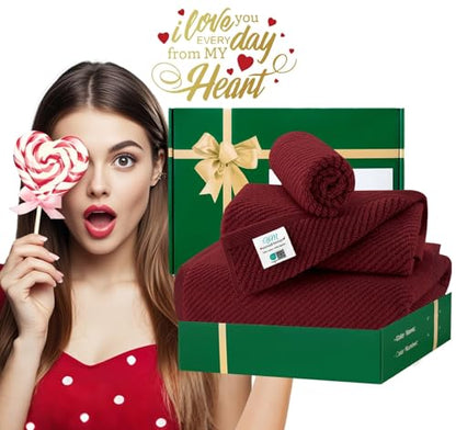 VOOVA & MOVAS 3 Piece Towel Set - 100% Cotton | Quick Dry | Soft | Thick,1 Large Bath 30" x 56", 1 Hand 18" x 28", 1 Wash Cloth 13" x 13", Towels for Bathroom, Bathroom Towels Gift, Burgundy - color: Burgundy - Red, size: 3 PC Bathroom Towel Set