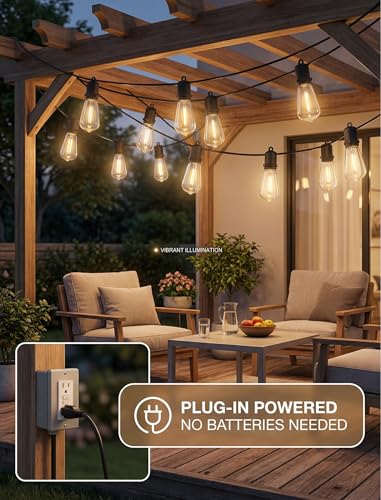 25FT LED Outdoor String Lights, 13 Shatterproof ST38 Edison Bulbs, Waterproof Patio Decor for Outside, Dimmable Bistro Cafe Hanging Lights - size: 25FT