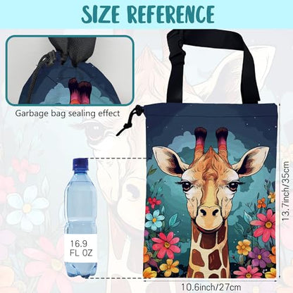 Car Garbage Bag Giraffe and Colorful Flowers Drawstring Car Trash Bag Hanging for Back Seat with Adjustable Buckle Canvas Vehicle Trash Can Easy-to-Install - color: Giraffe and Colorful Flowers