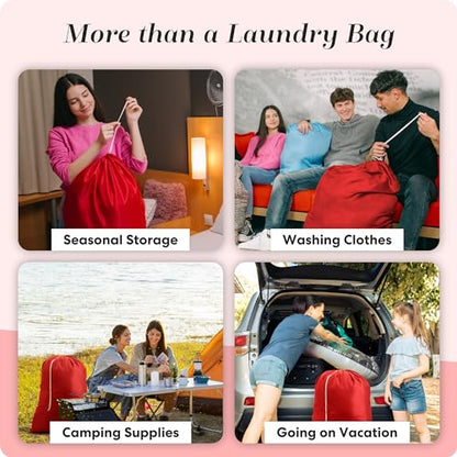 Handy Laundry Nylon XL - Large Capacity with Locking Drawstring, Machine Washable, Fits Laundry Baskets or Hampers, Holds 3 Loads of Clothes - Red (Pack of 2) - color: Red