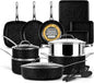 Granitestone Ceraluxe 20 Pc Ceramic Cookware Set Nonstick, Complete Pots and Pans Set Non Stick for Kitchen with Bakeware, Utensils & Steamer, Non Toxic Made Without PFOA PFOS, Oven & Dishwasher Safe - color: Black